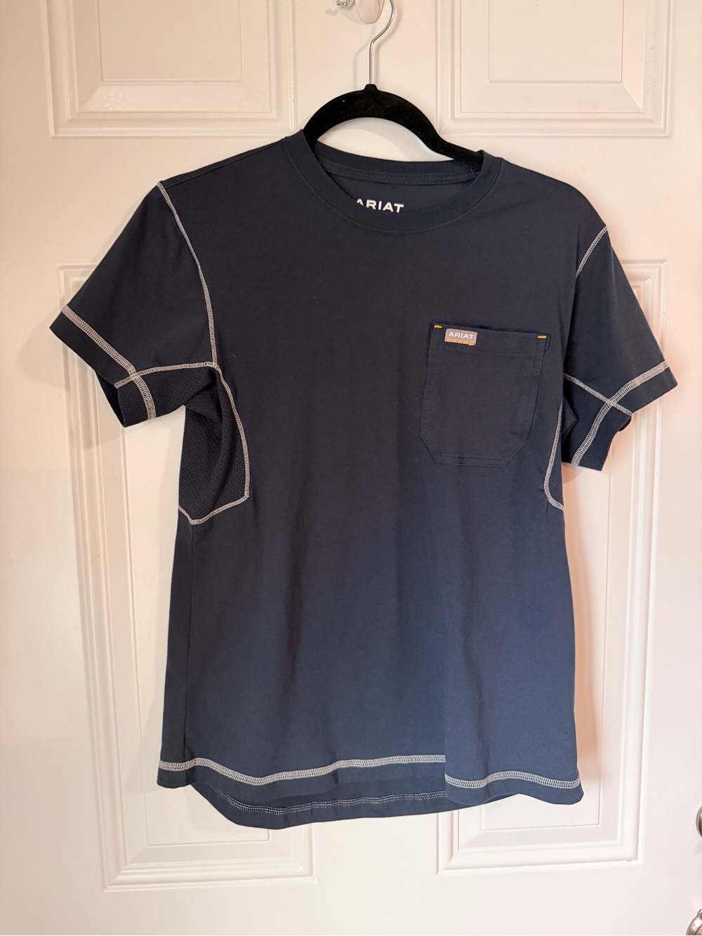 Ariat Navy Short Sleeve Pocket Tee with Contrast Stitching